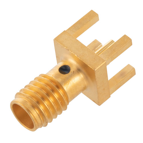 RF PCB Connector, SSMA Female Connector Solder Attachment Thru Hole PCB, .200 inch x .067 inch Hole Spacing FMCN44218