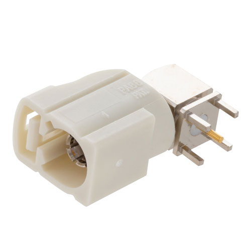 RF PCB Connector, FAKRA Jack Right Angle Connector Solder Attachment Thru Hole PCB, White Color FMCN44244