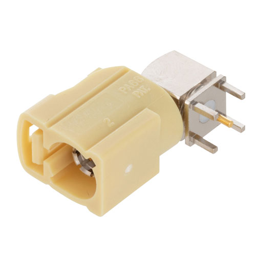 RF PCB Connector, FAKRA Jack Right Angle Connector Solder Attachment Thru Hole PCB, Beige Color FMCN44247