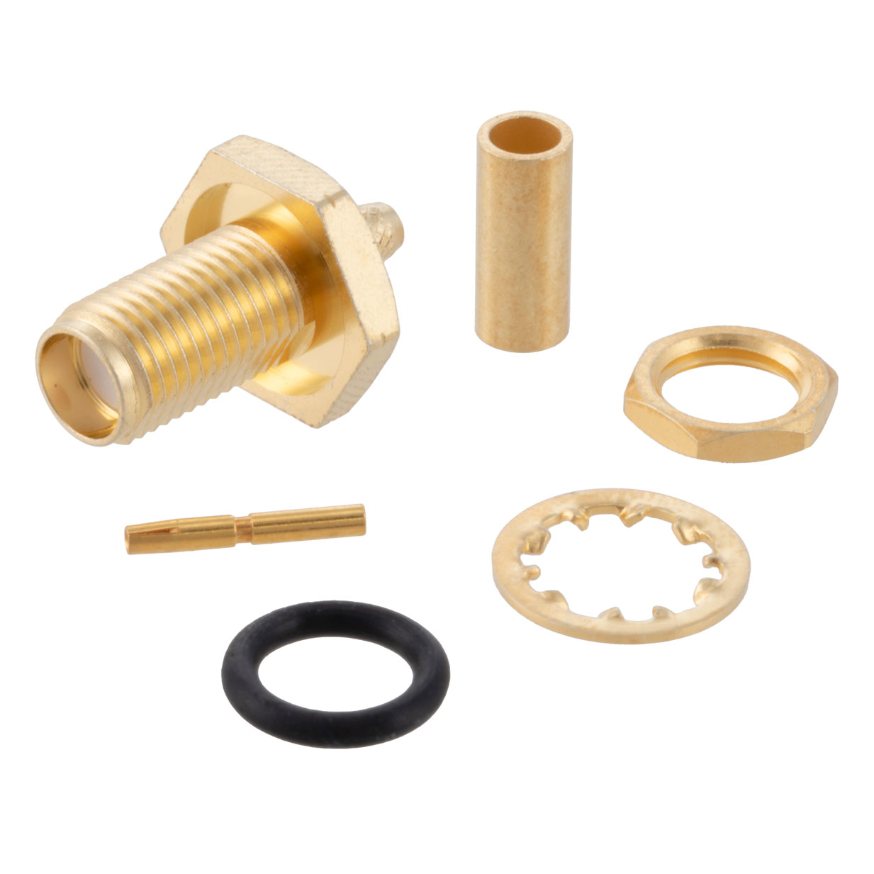 Non-Magnetic SMA Female Bulkhead Mount Connector, Crimp/Solder Attachment for RG174U .236 inch D Hole FMCN45953