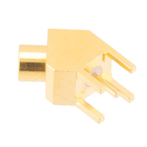 MCX Female (Jack) PCB Mount Connector, 45 Degree angle with round contact 0.0375 inches diameter, 6GHz VSWR1.2 FMCN46000