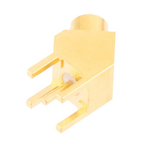 MCX Female (Jack) PCB Mount Connector, 45 Degree angle with round contact 0.0375 inches diameter, 6GHz VSWR1.2 FMCN46000