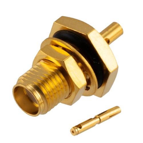 SMA Female Bulkhead Connector Solder Attachment for FM-SR047ALTN-COIL, FM-SR047CU-COIL, FM-SR047CUTN-COIL, .047 Semi-Rigid Cable FMCN51271