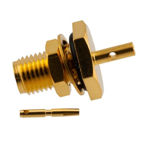 SMA Female Bulkhead Connector Solder Attachment for FM-SR047ALTN-COIL, FM-SR047CU-COIL, FM-SR047CUTN-COIL, .047 Semi-Rigid Cable FMCN51271