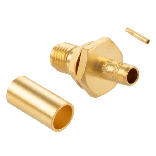 SMA Female (Jack) Bulkhead Connector Crimp Attachment For RG58CU, LMR-195, .268 inch D Hole, IP67 Mated FMCN5354