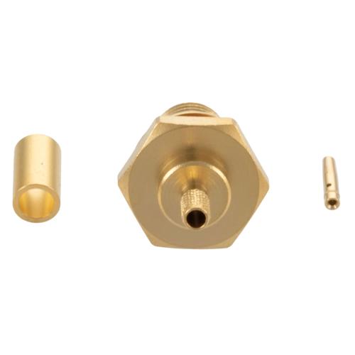 SMA Female (Jack) Bulkhead Connector Crimp Attachment For RG174, RG188, RG316, .268 inch D Hole, IP67 Mated FMCN5356