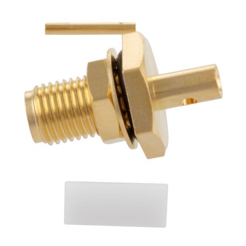 SMA Female (Jack) Bulkhead Connector Solder Attachment For FM-SR086TB, FM-SR086ALTN-COIL, and FM-F086, .236 inch D Hole, IP67 Mated FMCN5358