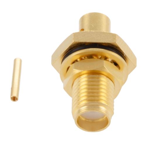 SMA Female (Jack) Bulkhead Connector Solder Attachment For FM-SR141TB, FM-SR141ALTN-COIL, and FM-SR141CU-COIL, .236 inch D Hole, IP67 Mated FMCN5359