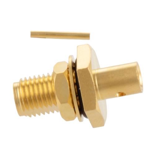 SMA Female (Jack) Bulkhead Connector Solder Attachment For FM-SR141TB, FM-SR141ALTN-COIL, and FM-SR141CU-COIL, .236 inch D Hole, IP67 Mated FMCN5359