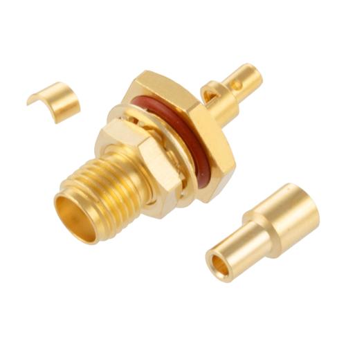 SMA Female (Jack) Bulkhead Connector Crimp Attachment For RG178, RG178-DS, .268 inch D Hole, IP67 Mated FMCN5360