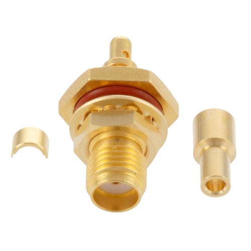 SMA Female (Jack) Bulkhead Connector Crimp Attachment For RG178, RG178-DS, .268 inch D Hole, IP67 Mated FMCN5360