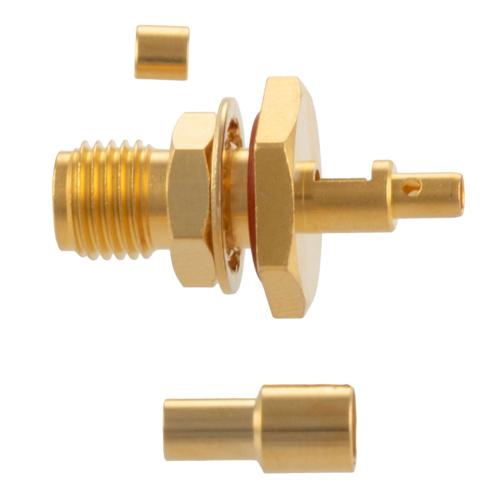 SMA Female (Jack) Bulkhead Connector Crimp Attachment For RG178, RG178-DS, .268 inch D Hole, IP67 Mated FMCN5360