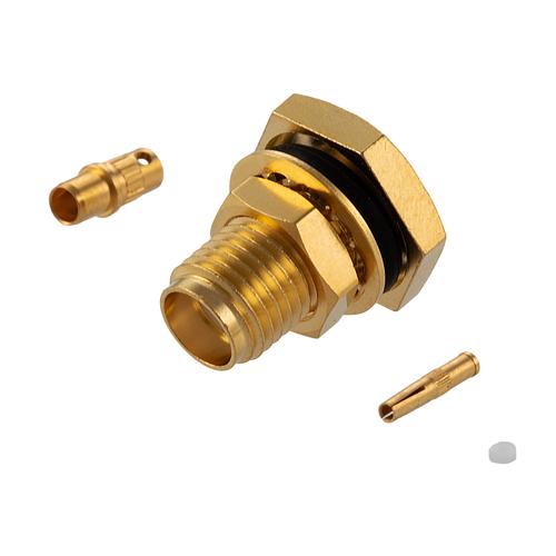 SMA Female (Jack) Bulkhead Connector Press Fit Attachment For RG178, RG178-DS, .236 inch D Hole, IP67 Mated FMCN5361