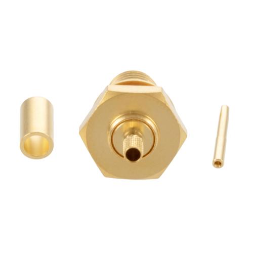 SMA Female (Jack) Bulkhead Connector Crimp Attachment For LMR-100A-UF, RG174, RG188, .268 inch D Hole, IP67 Mated FMCN5363