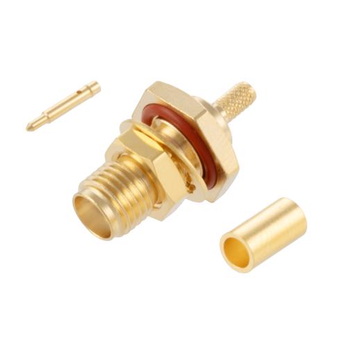 RP SMA Female (Jack) Bulkhead Connector Crimp Attachment For RG174, RG188, RG316, .268 inch D Hole, IP67 Mated FMCN5364