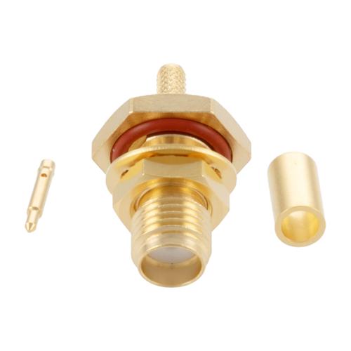 RP SMA Female (Jack) Bulkhead Connector Crimp Attachment For RG174, RG188, RG316, .268 inch D Hole, IP67 Mated FMCN5364