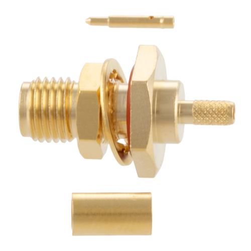 RP SMA Female (Jack) Bulkhead Connector Crimp Attachment For RG174, RG188, RG316, .268 inch D Hole, IP67 Mated FMCN5364