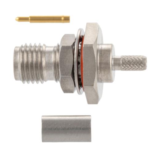 RP SMA Female (Jack) Bulkhead Connector Crimp Attachment For RG174, RG188, RG316, .236 inch D Hole, IP67 Mated FMCN5367