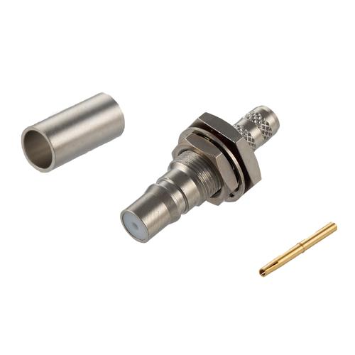 QMA Female (Jack) Bulkhead Connector Crimp Attachment For RG58CU, LMR-195, .268 inch D Hole, IP67 Mated FMCN5370