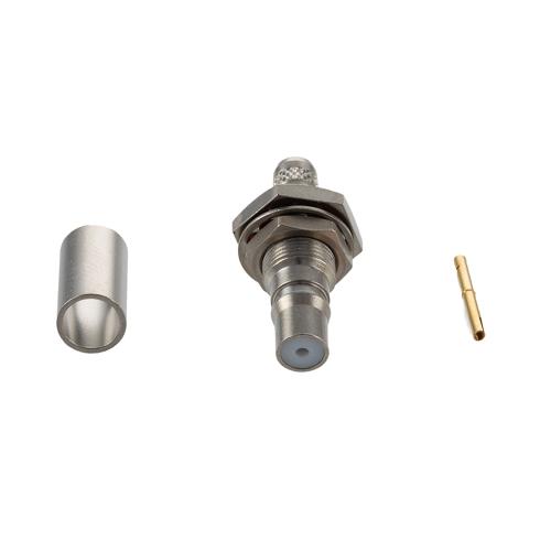 QMA Female (Jack) Bulkhead Connector Crimp Attachment For RG58CU, LMR-195, .268 inch D Hole, IP67 Mated FMCN5370