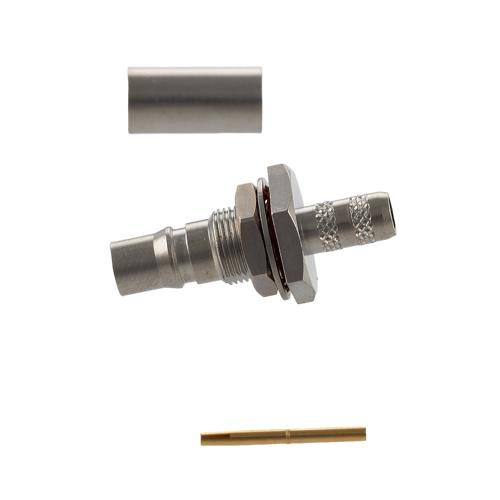 QMA Female (Jack) Bulkhead Connector Crimp Attachment For RG58CU, LMR-195, .268 inch D Hole, IP67 Mated FMCN5370