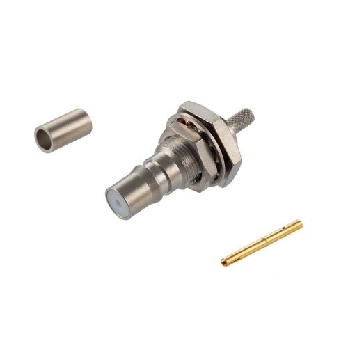 QMA Female (Jack) Bulkhead Connector Crimp Attachment For RG174, RG188, RG316, .268 inch D Hole, IP67 Mated FMCN5371