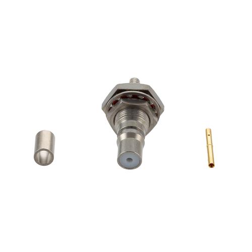 QMA Female (Jack) Bulkhead Connector Crimp Attachment For RG174, RG188, RG316, .268 inch D Hole, IP67 Mated FMCN5371