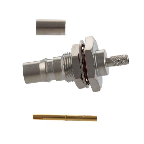 QMA Female (Jack) Bulkhead Connector Crimp Attachment For RG174, RG188, RG316, .268 inch D Hole, IP67 Mated FMCN5371