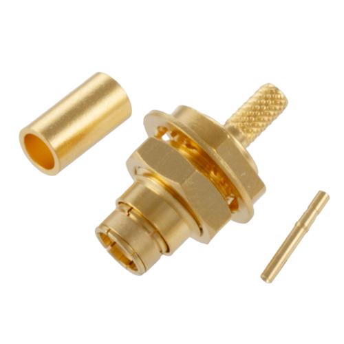 SMB Plug (Male) Bulkhead Connector Crimp Attachment for LMR-100A-PVC, RG174, RG174NM, RG188, RG316, 0.100 Inch Cable FMCN5442