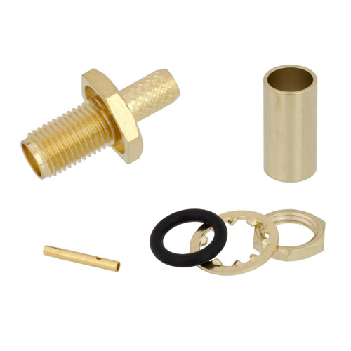 SMA Female (Jack) Bulkhead Connector For RG58, RG303, LMR-195 Cable, Crimp/Solder FMCO1060