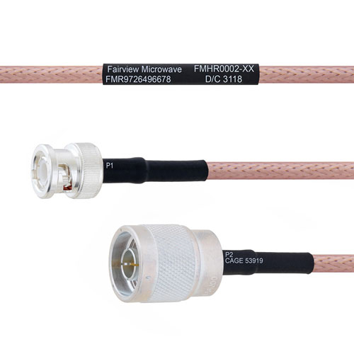 BNC Male to N Male MIL-DTL-17 Cable M17/60-RG142 Coax in 12 Inch FMHR0002-12