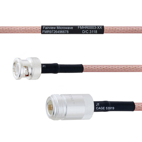 BNC Male to N Female MIL-DTL-17 Cable M17/60-RG142 Coax in 18 Inch FMHR0003-18
