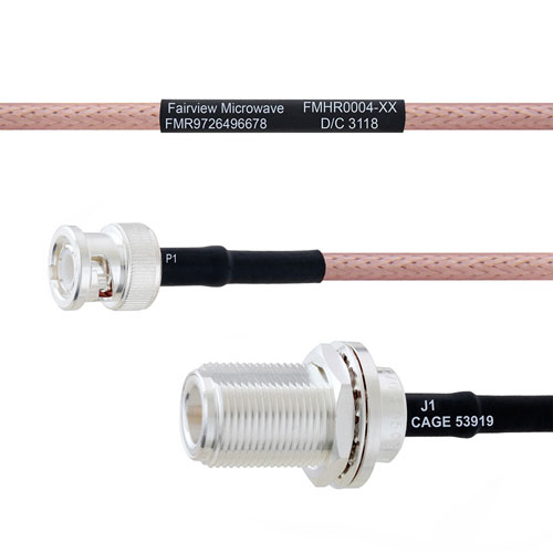 BNC Male to N Female Bulkhead MIL-DTL-17 Cable M17/60-RG142 Coax in 100 cm FMHR0004-100CM