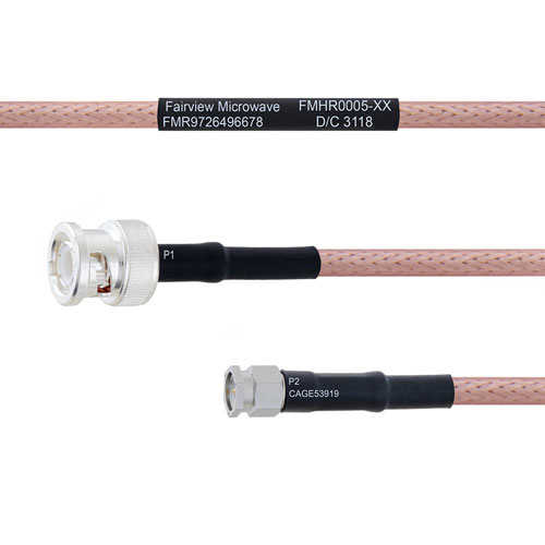 BNC Male to SMA Male MIL-DTL-17 Cable M17/60-RG142 Coax in 36 Inch FMHR0005-36