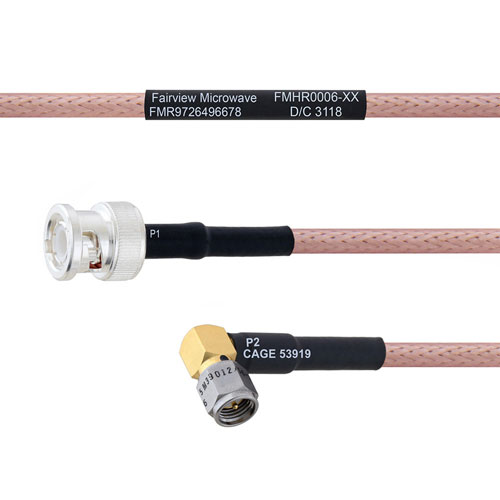 BNC Male to RA SMA Male MIL-DTL-17 Cable M17/60-RG142 Coax in 24 Inch FMHR0006-24