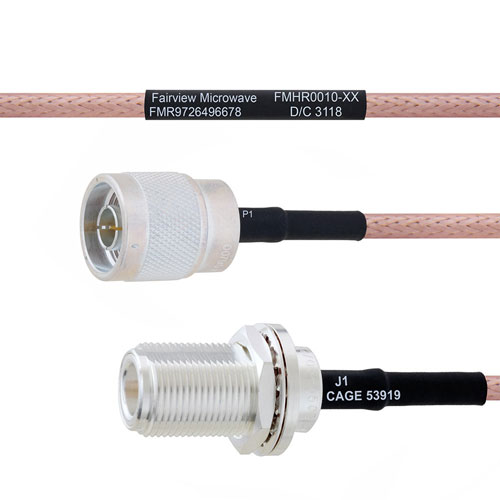N Male to N Female Bulkhead MIL-DTL-17 Cable M17/60-RG142 Coax in 12 Inch FMHR0010-12
