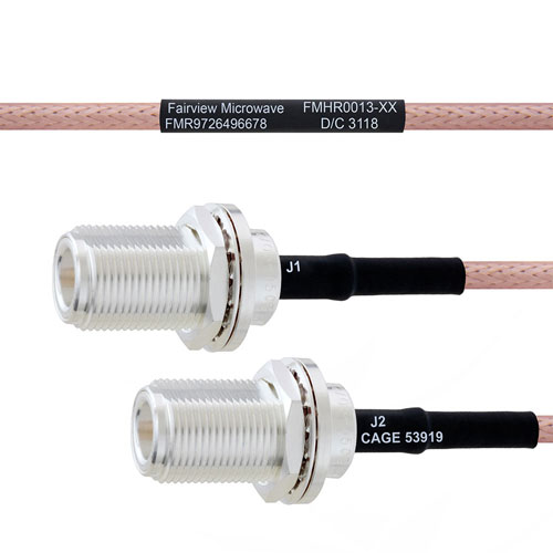 N Female Bulkhead to N Female Bulkhead MIL-DTL-17 Cable M17/60-RG142 Coax in 60 Inch FMHR0013-60