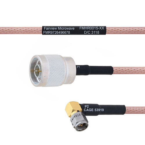 N Male to RA SMA Male MIL-DTL-17 Cable M17/60-RG142 Coax in 30 Inch FMHR0015-30