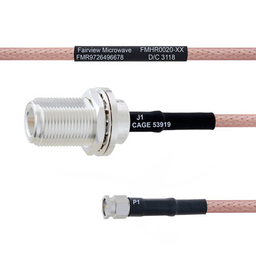 N Female Bulkhead to SMA Male MIL-DTL-17 Cable M17/60-RG142 Coax in 100 cm FMHR0020-100CM