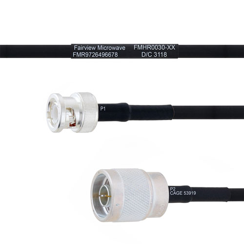 BNC Male to N Male MIL-DTL-17 Cable M17/84-RG223 Coax in 30 Inch FMHR0030-30
