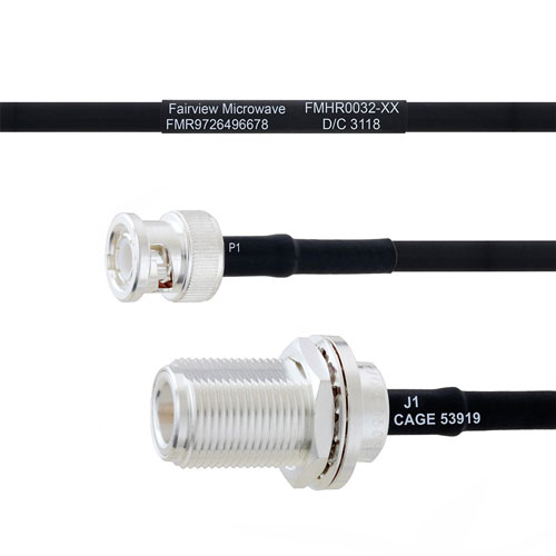BNC Male to N Female Bulkhead MIL-DTL-17 Cable M17/84-RG223 Coax FMHR0032