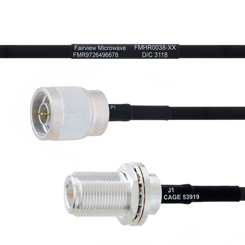 N Male to N Female Bulkhead MIL-DTL-17 Cable M17/84-RG223 Coax in 30 Inch FMHR0038-30