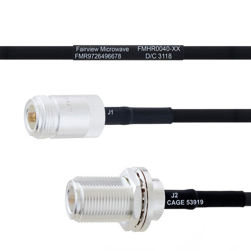 N Female to N Female Bulkhead MIL-DTL-17 Cable M17/84-RG223 Coax in 12 Inch FMHR0040-12