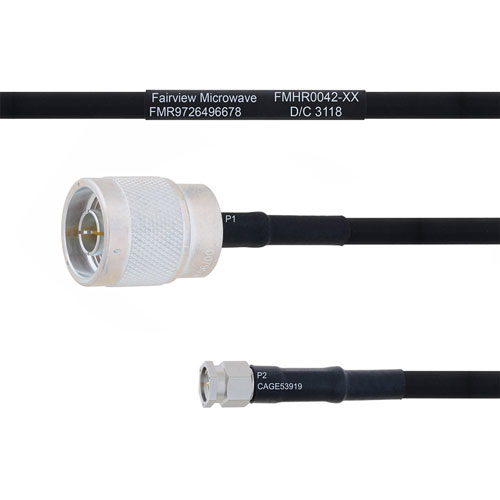 N Male to SMA Male MIL-DTL-17 Cable M17/84-RG223 Coax in 24 Inch FMHR0042-24