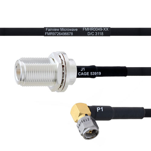 N Female Bulkhead to RA SMA Male MIL-DTL-17 Cable M17/84-RG223 Coax FMHR0049