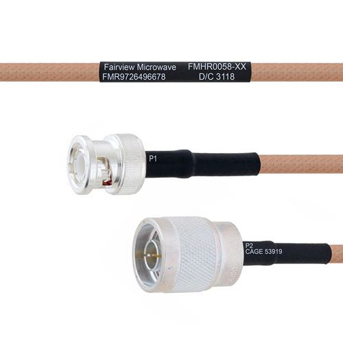 BNC Male to N Male MIL-DTL-17 Cable M17/128-RG400 Coax in 60 Inch FMHR0058-60