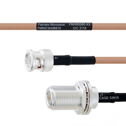 BNC Male to N Female Bulkhead MIL-DTL-17 Cable M17/128-RG400 Coax FMHR0060