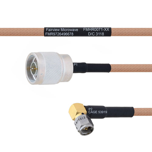 N Male to RA SMA Male MIL-DTL-17 Cable M17/128-RG400 Coax in 72 Inch FMHR0071-72