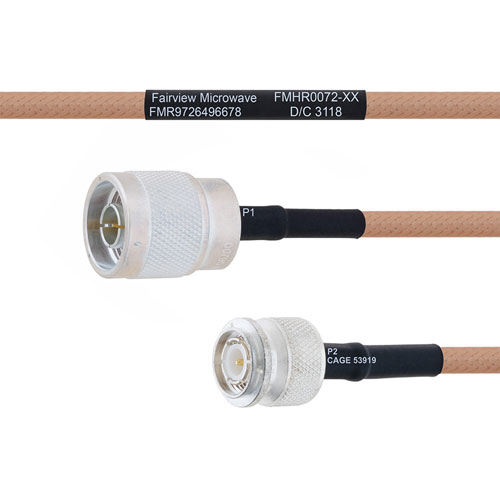 N Male (Plug) to TNC Male (Plug) MIL-DTL-17 Cable M17/128-RG400 Coax Up To 11 GHz, 1.6 VSWR in 12 Inch FMHR0072-12