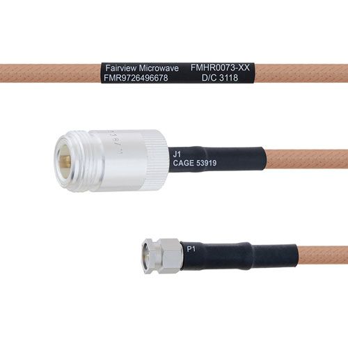 N Female (Jack) to SMA Male (Plug) MIL-DTL-17 Cable M17/128-RG400 Coax Up To 11 GHz, 1.7 VSWR in 30 Inch FMHR0073-30